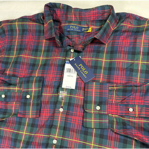 Polo Ralph Lauren Plaid Twill Mens Button Shirt 3XB Big & Tall Red Green NWT